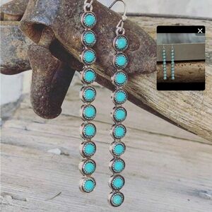 Bohemian Western AmericanTurquoise Silver Dangle Earrings